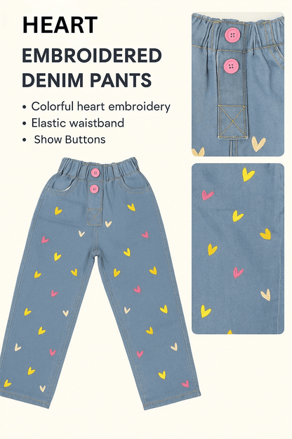 Heart Embroided Pant - Mid Shade
