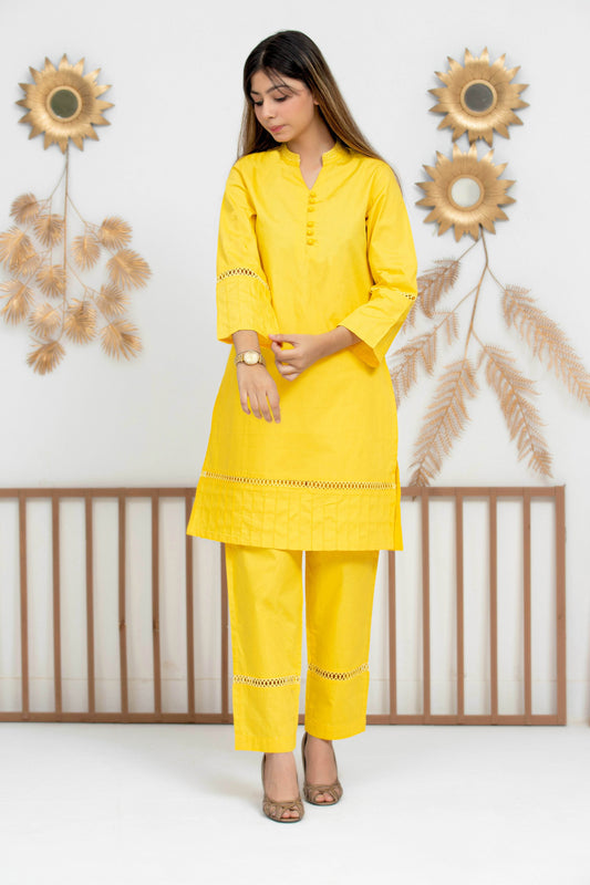 Girls Plain co-ord Set - Yellow - Cute Kids