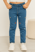Girls Embroidery Denim Jeans - Mid Wash - Cute Kids