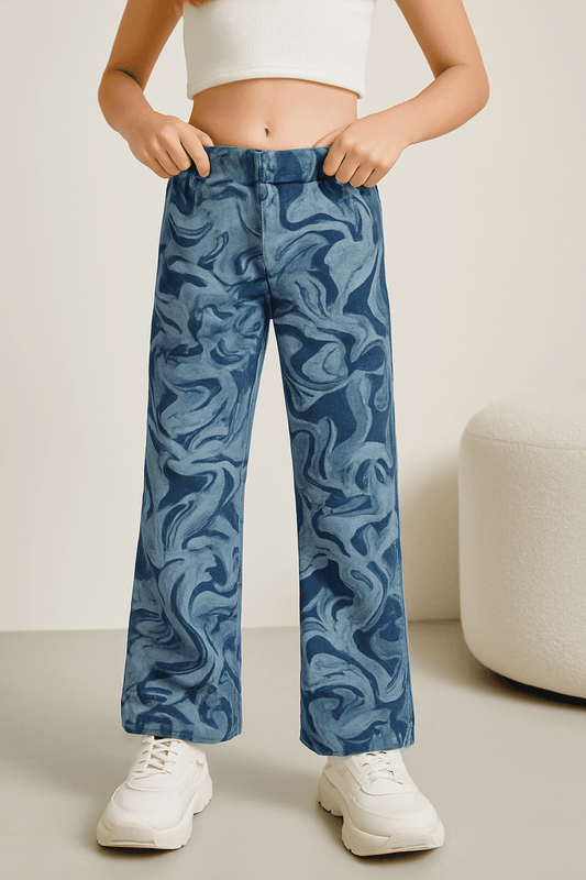 Girls Wide Leg Denim Jeans - Dark Wash - Cute Kids