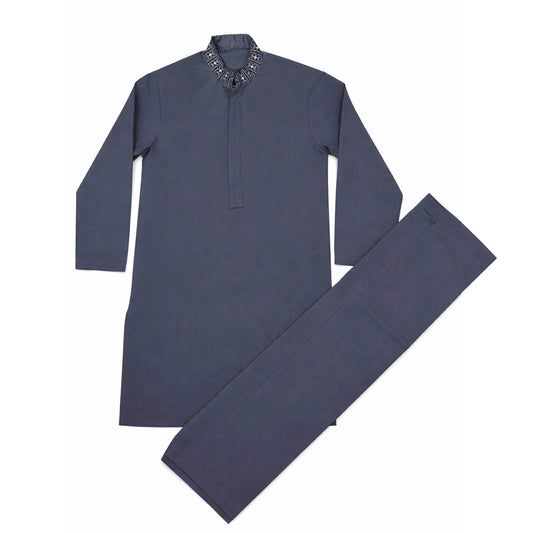 Boys Embroidered Shalwar Suits - Grey