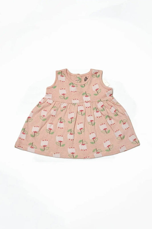 Newborn Flower Printed Frock - Peach - Cute Kids