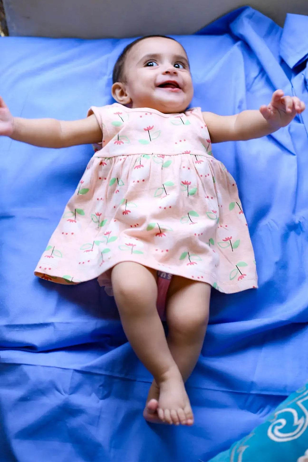 Newborn Flower Printed Frock - Peach - Cute Kids