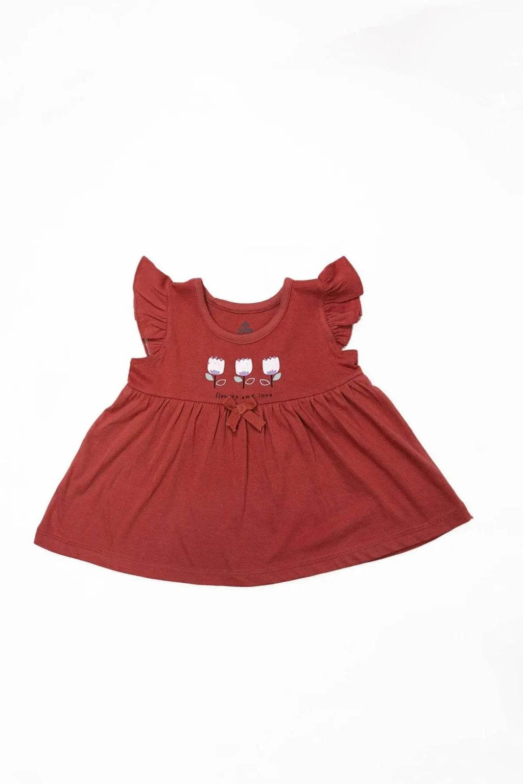 Newborn 3-Flower Printed Frock - Red - Cute Kids