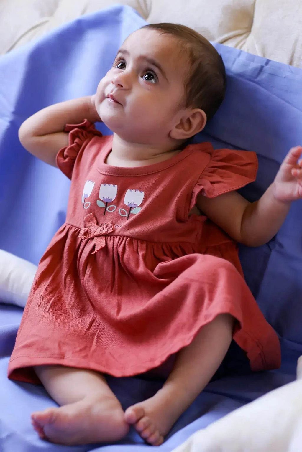 Newborn 3-Flower Printed Frock - Red - Cute Kids