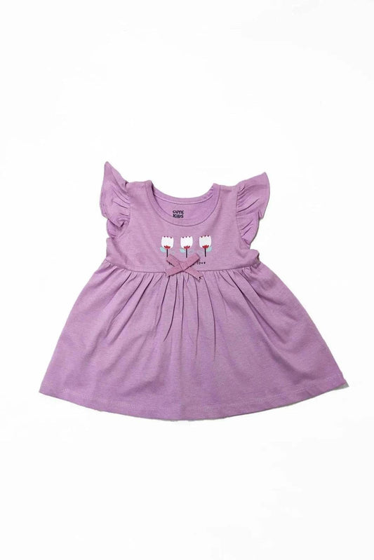 Newborn 3-Flower Printed Frock - Purple - Cute Kids
