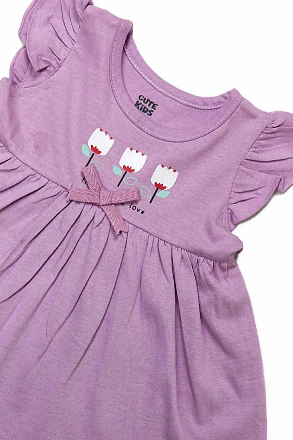 Newborn 3-Flower Printed Frock - Purple - Cute Kids