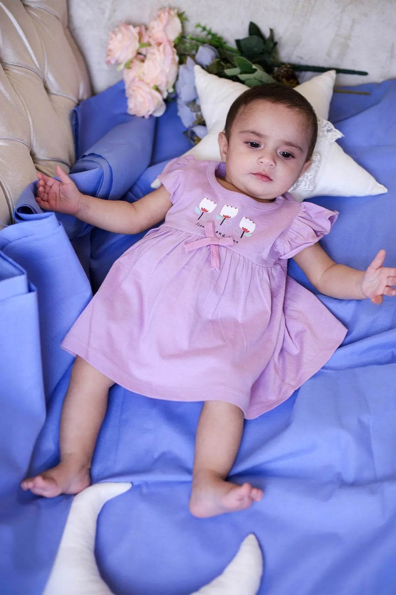 Newborn 3-Flower Printed Frock - Purple - Cute Kids