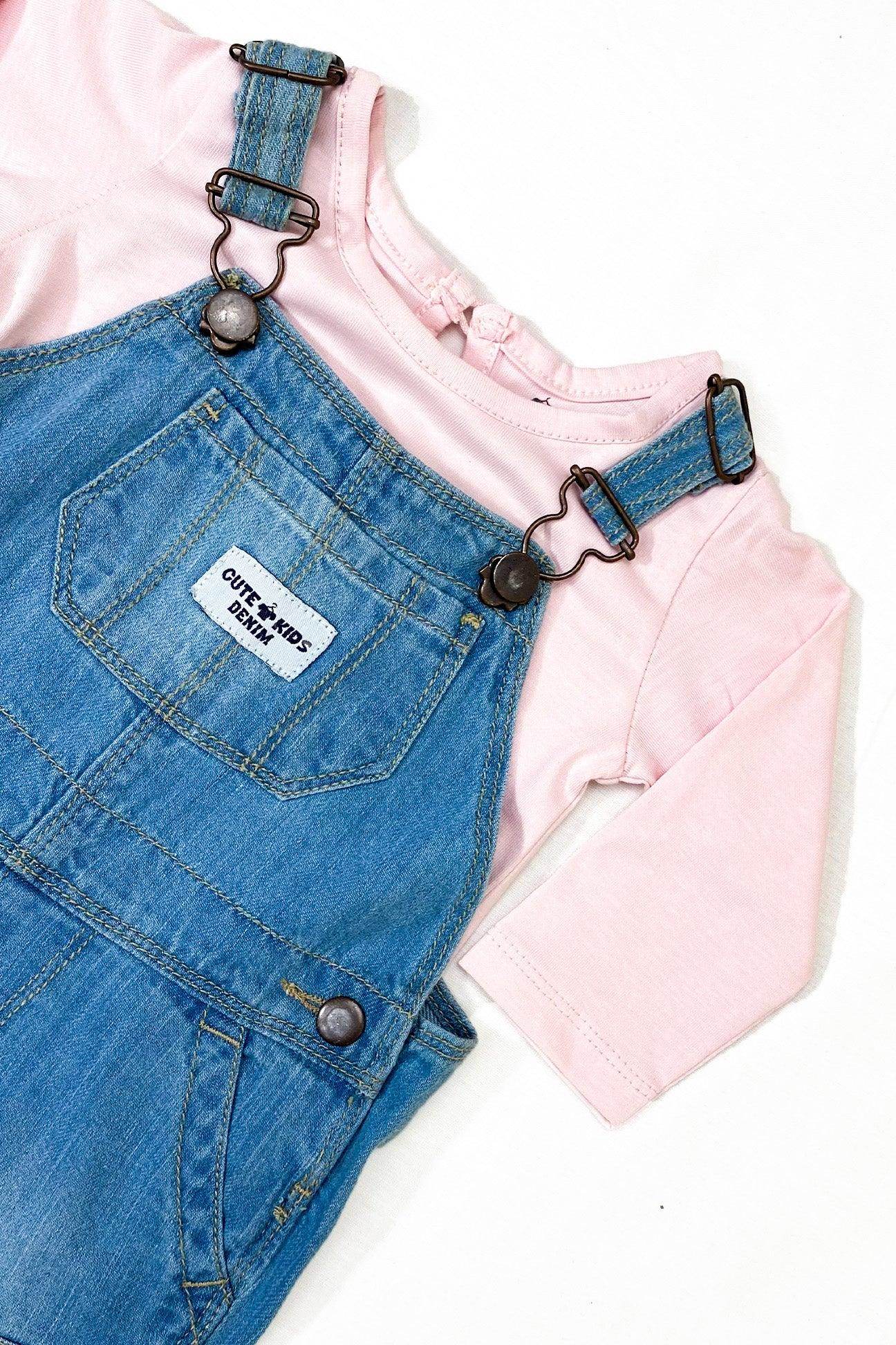 Newborn Denim Romper With - Pink Inner - Cute Kids