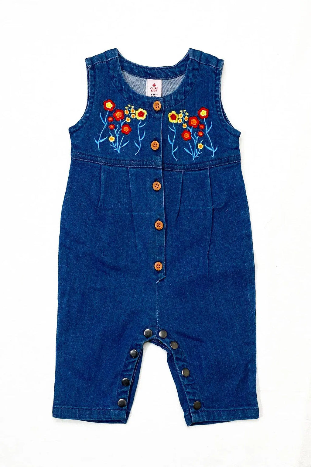 NewBorn Denim Flower Embroidery Romper - Dark Blue - Cute Kids