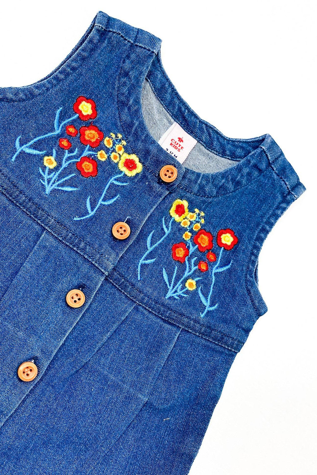 NewBorn Denim Flower Embroidery Romper - Dark Blue - Cute Kids