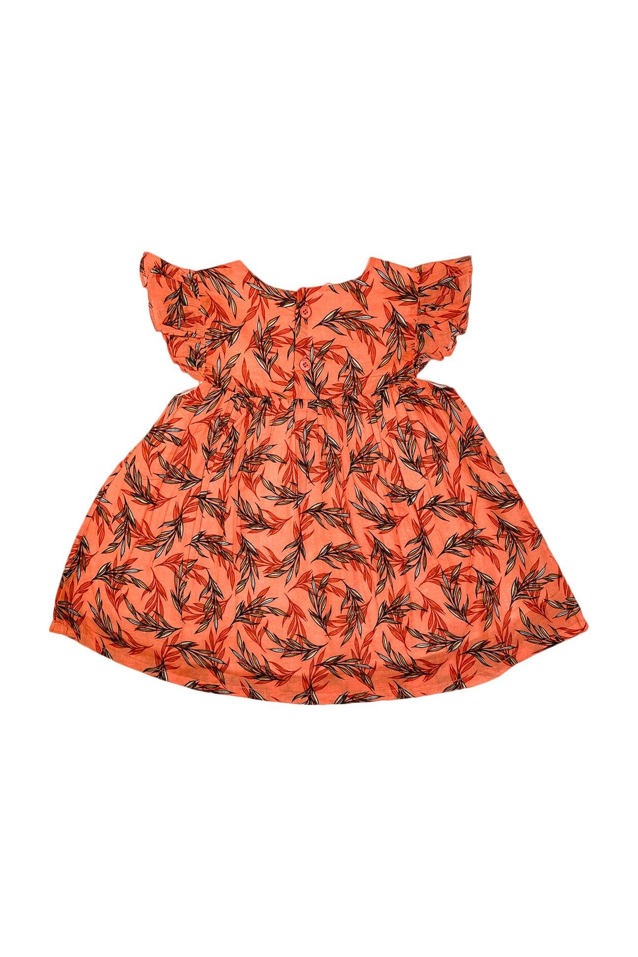 Girls Printed Lawn Frock – Orange Tangerine Leaf - Cute Kids