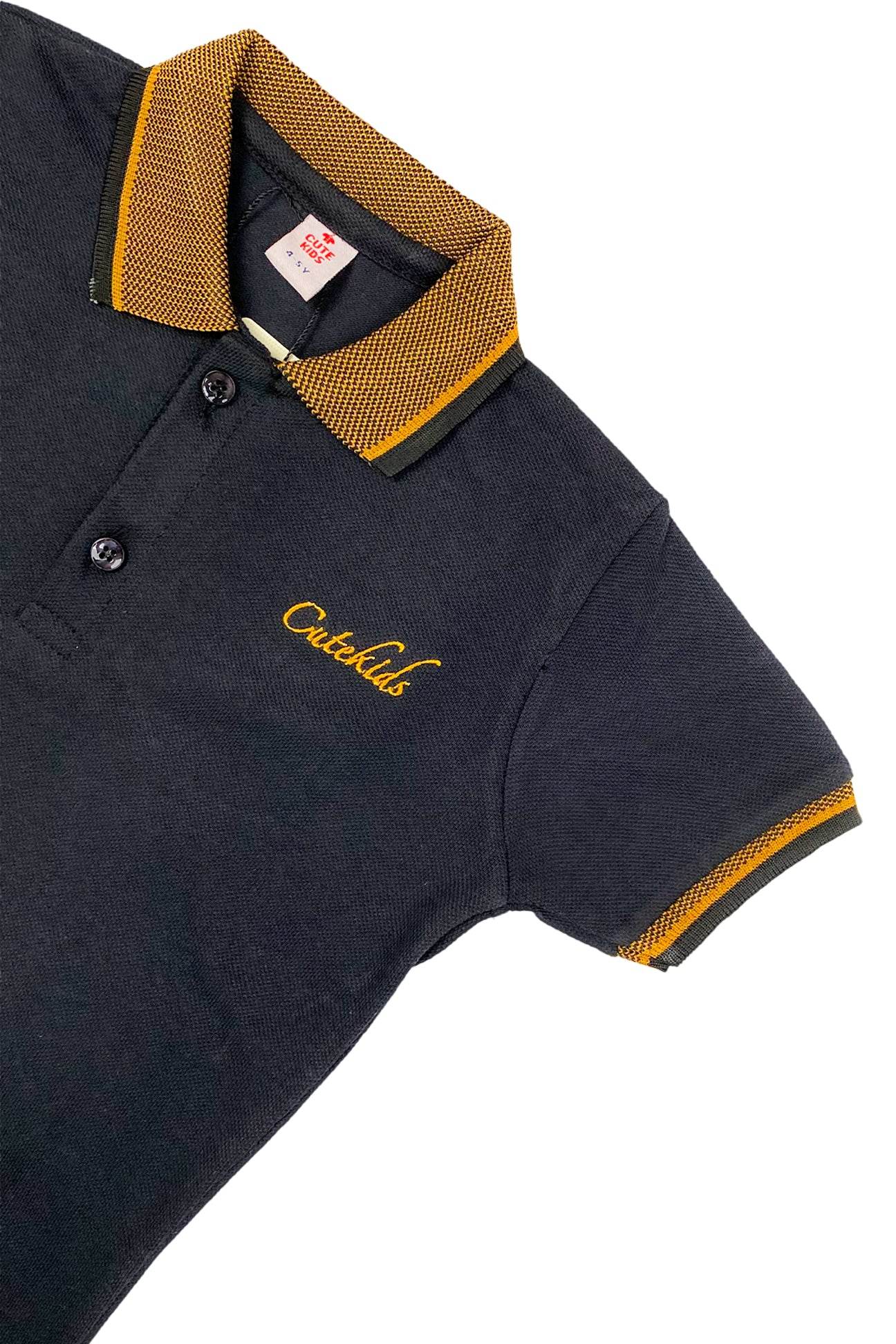 Logo Embroidered Polo - Black - Cute Kids