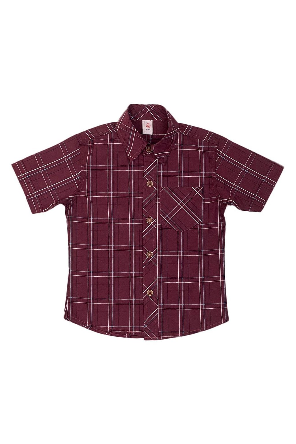 Boys Checkered Shirt – Maroon & White - Cute Kids