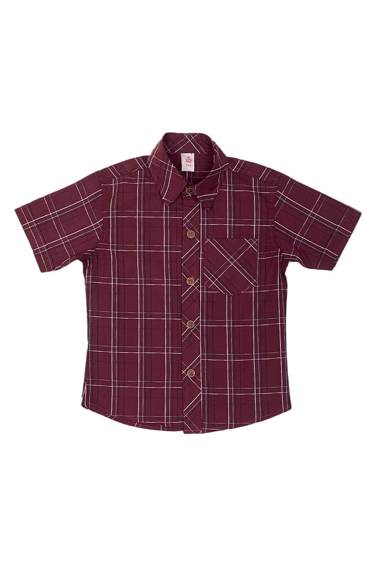 Boys Checkered Shirt – Maroon & White - Cute Kids