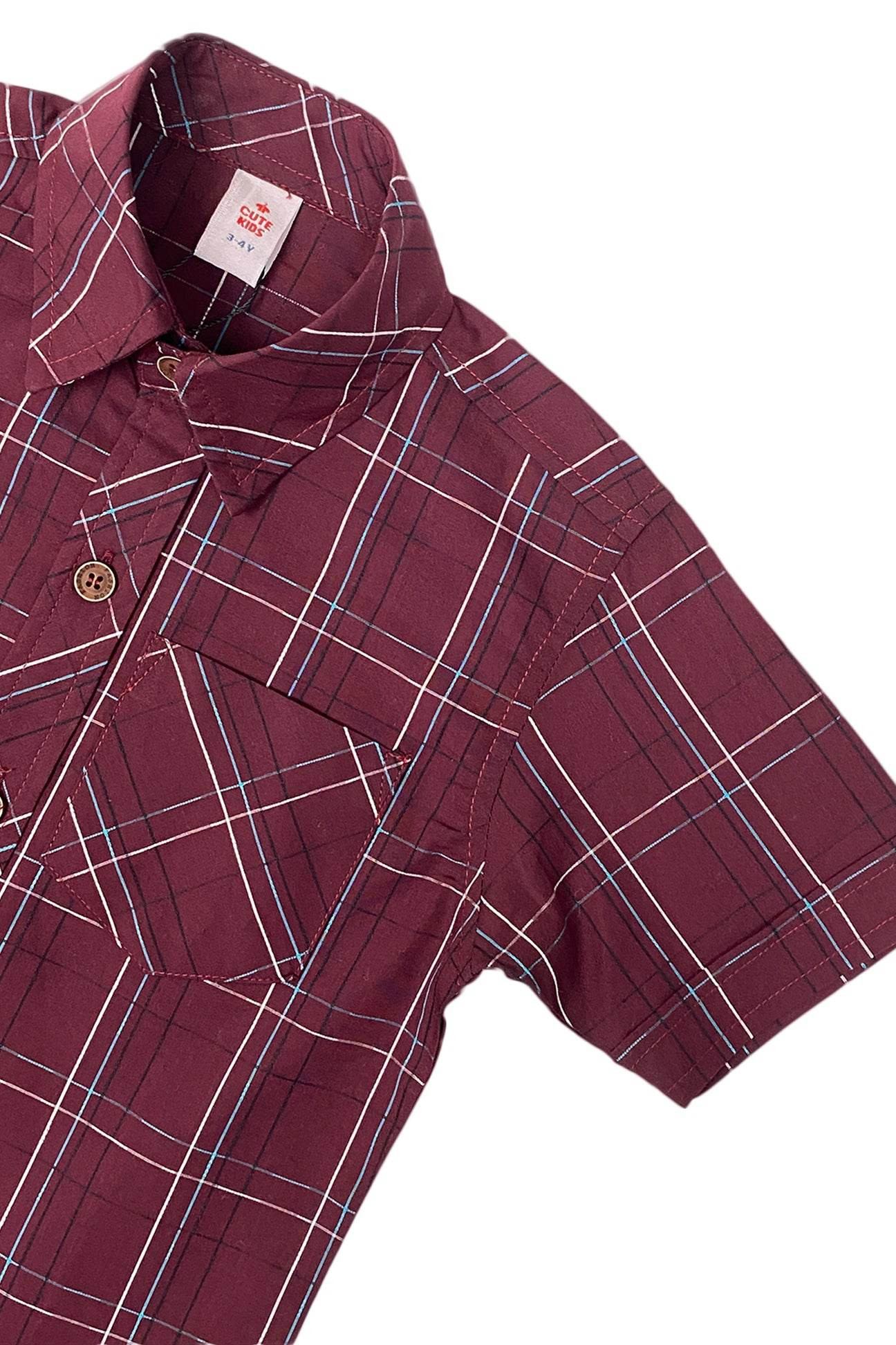 Boys Checkered Shirt – Maroon & White - Cute Kids