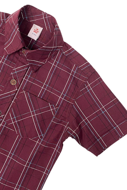 Boys Checkered Shirt – Maroon & White - Cute Kids