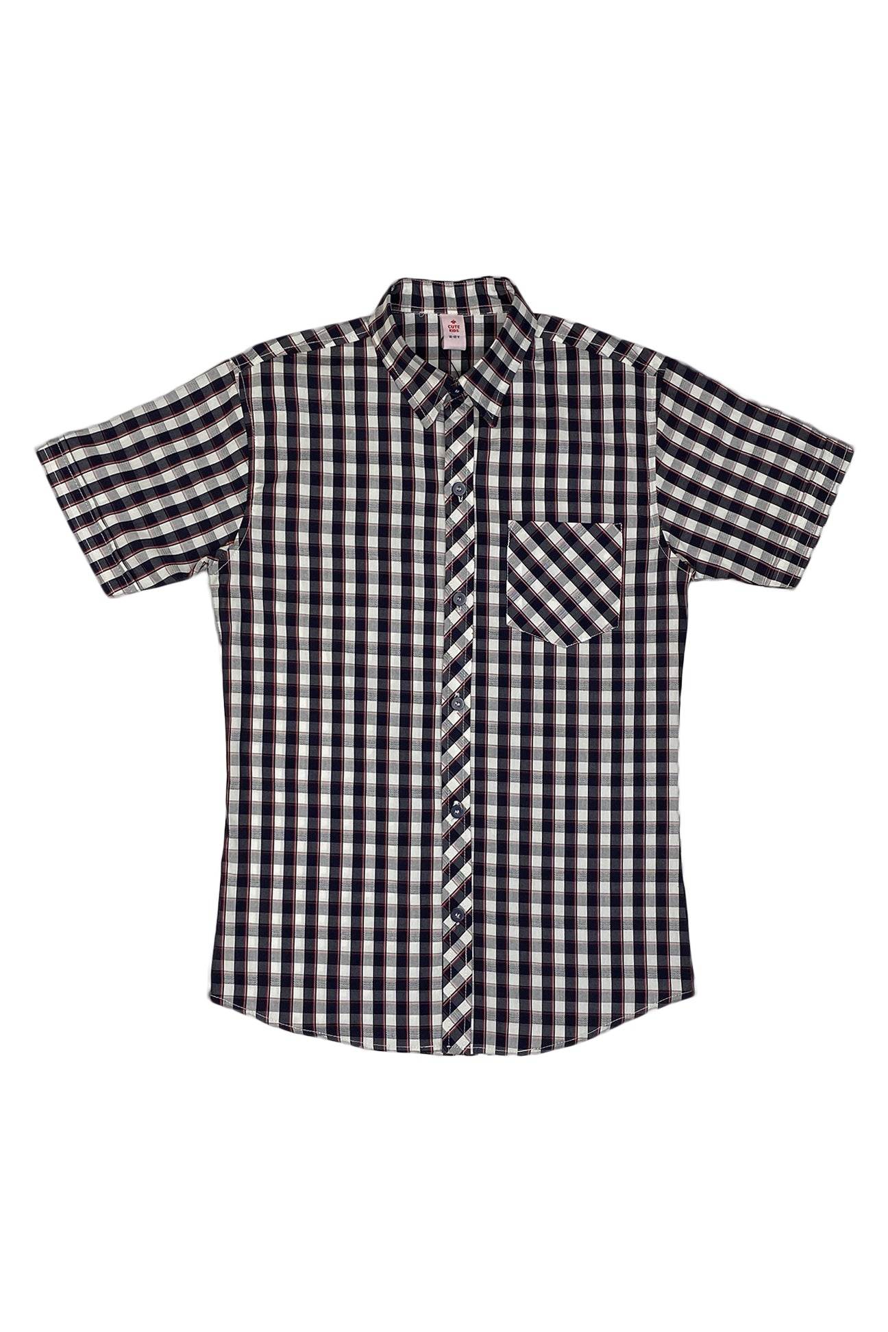 Boys Checkered Cotton Shirt – Navy & White - Cute Kids