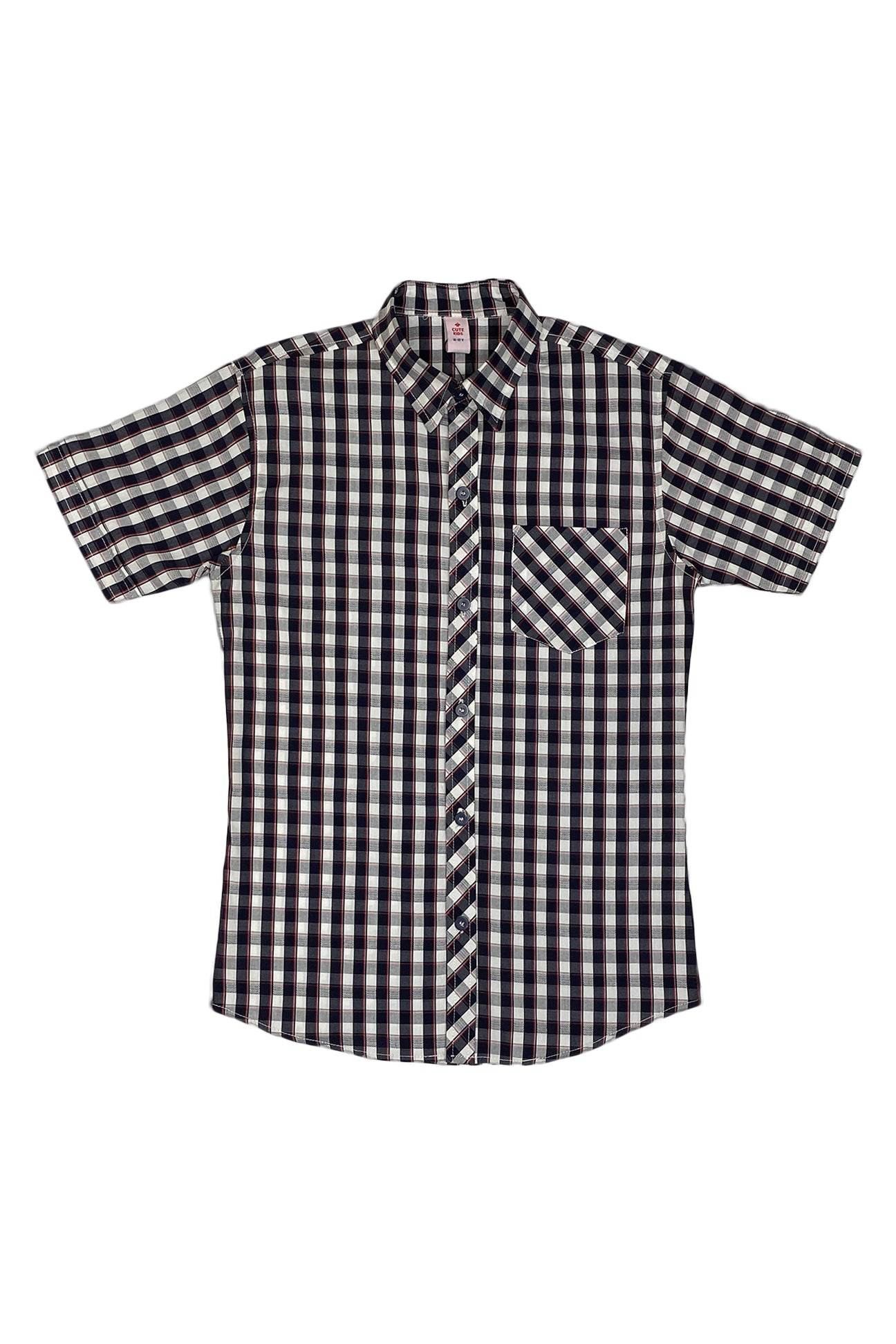 Boys Checkered Cotton Shirt – Navy & White - Cute Kids