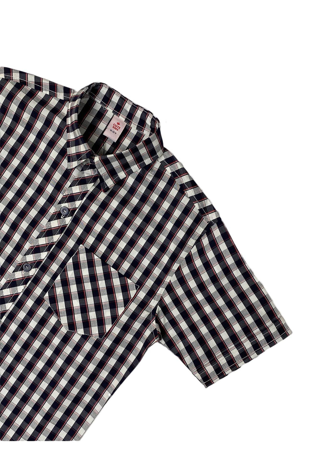 Boys Checkered Cotton Shirt – Navy & White - Cute Kids