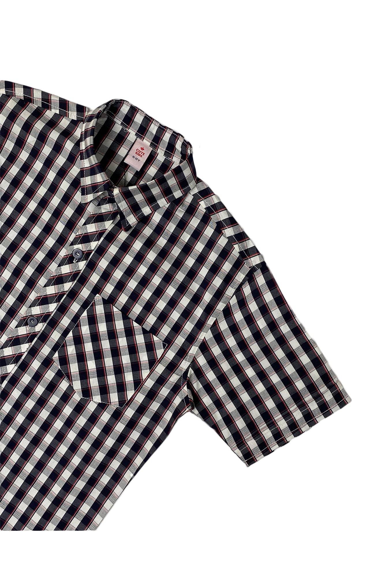 Boys Checkered Cotton Shirt – Navy & White - Cute Kids