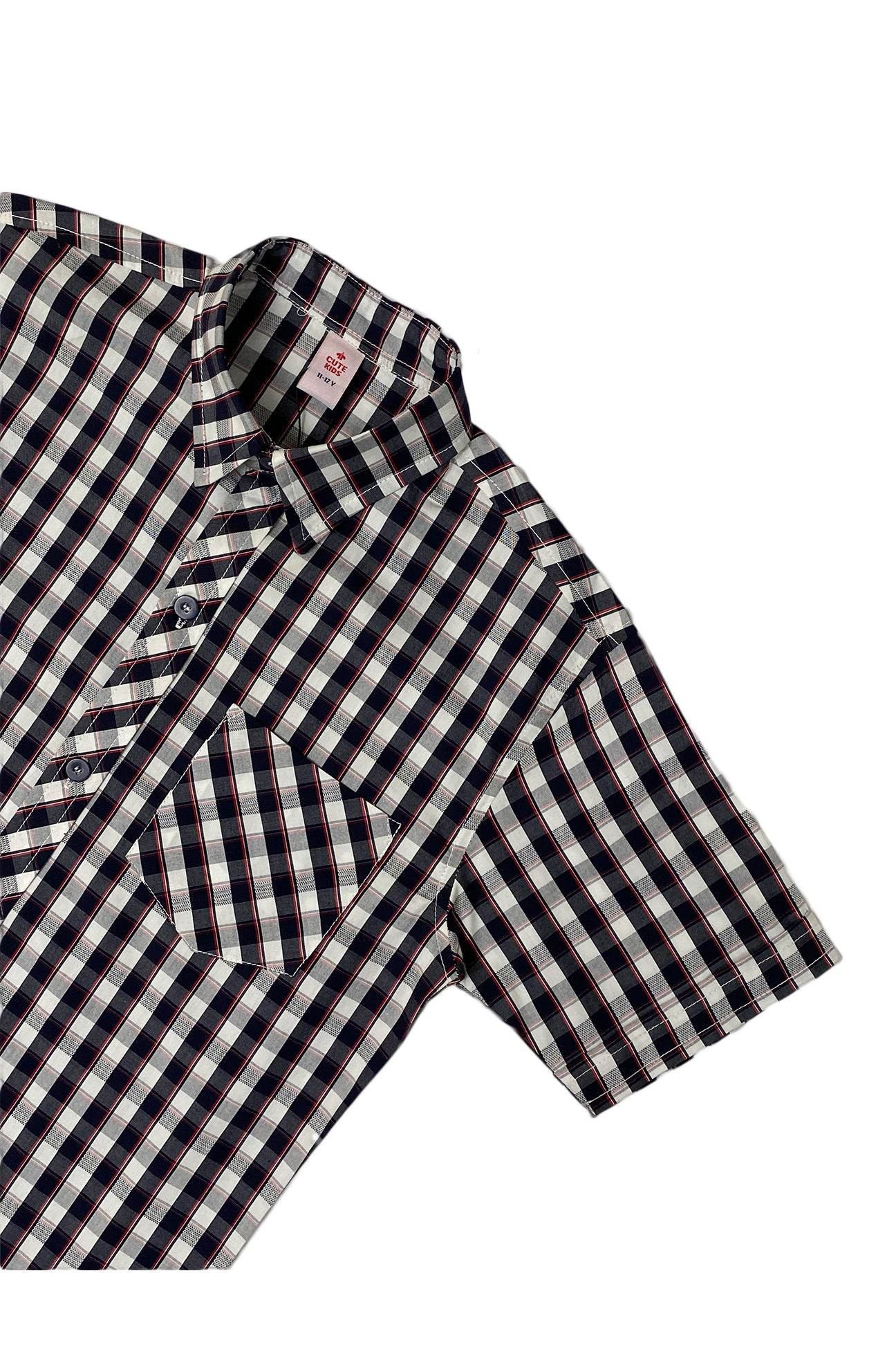 Boys Checkered Cotton Shirt – Navy & White - Cute Kids