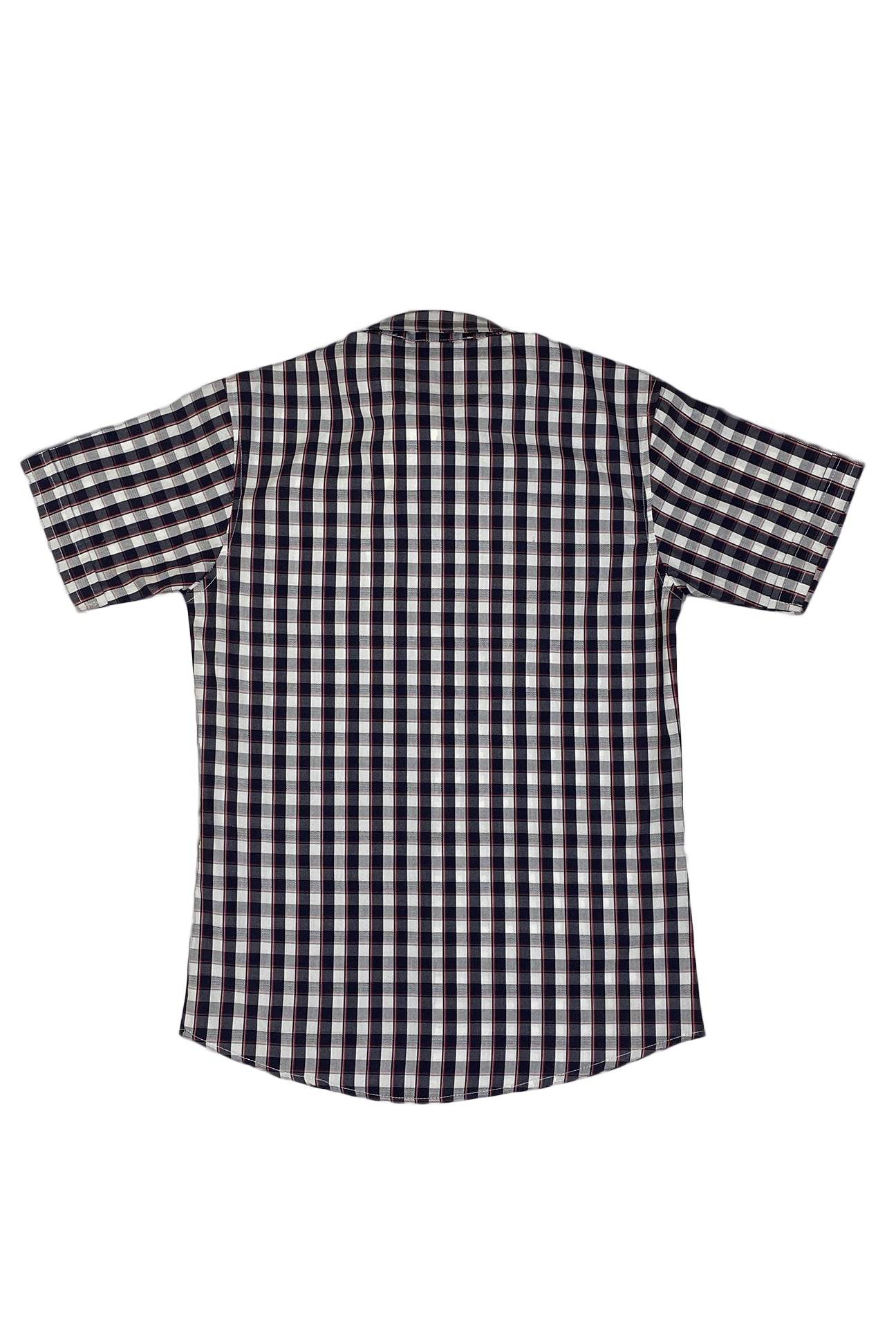 Boys Checkered Cotton Shirt – Navy & White - Cute Kids