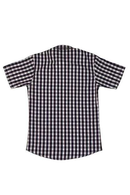 Boys Checkered Cotton Shirt – Navy & White - Cute Kids