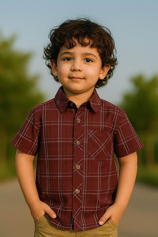 Boys Checkered Shirt – Maroon & White - Cute Kids