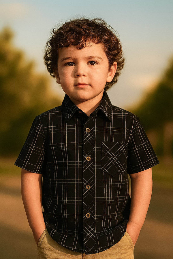 Boys Checkered Shirt – Black - Cute Kids