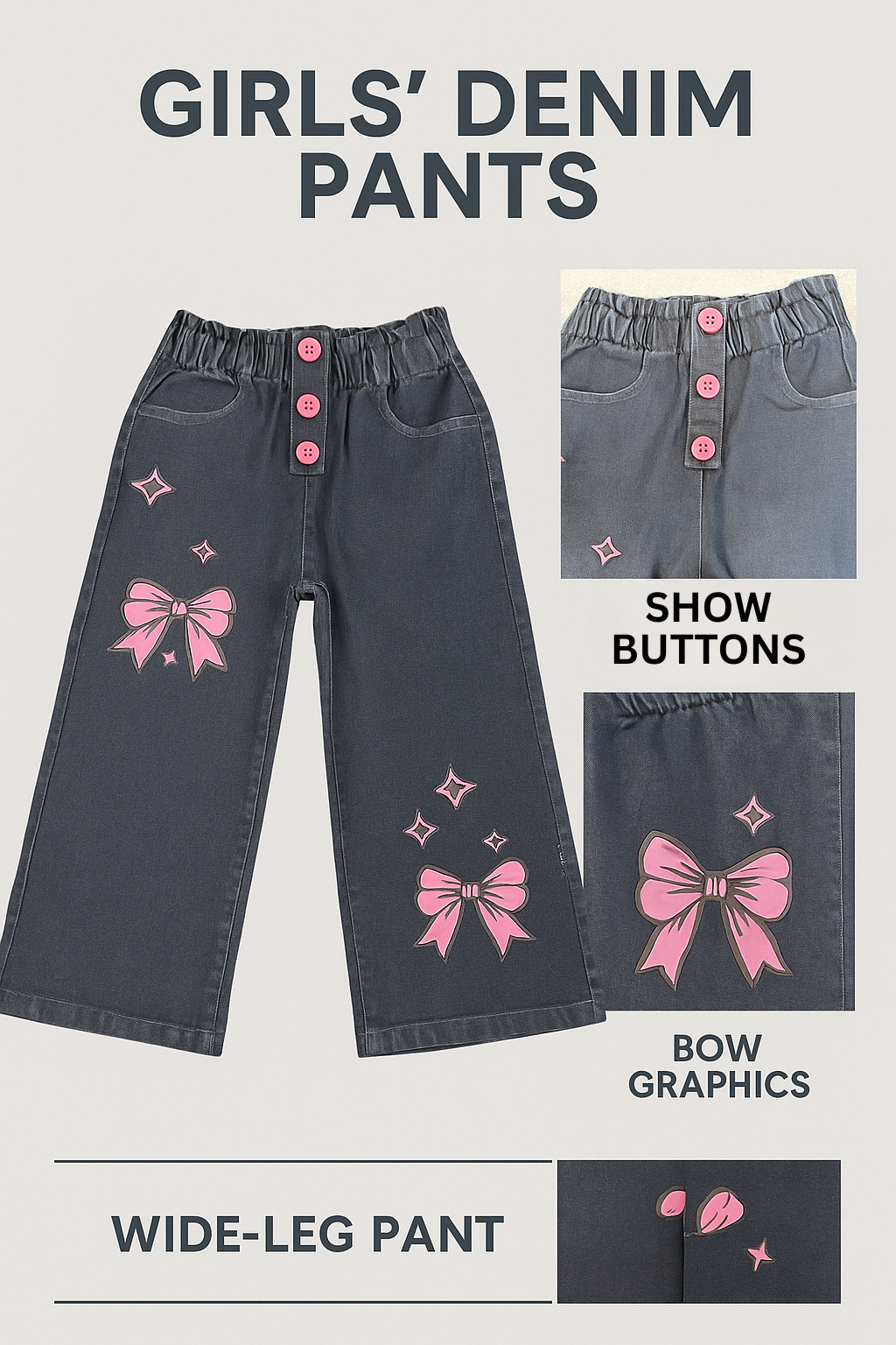 Girls Bow Wide-Leg Pants - Dark Shade