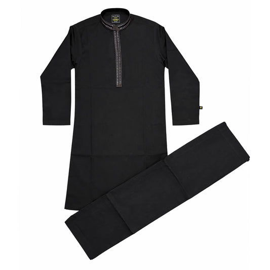 Boys Embroidered Shalwar Suits - Black
