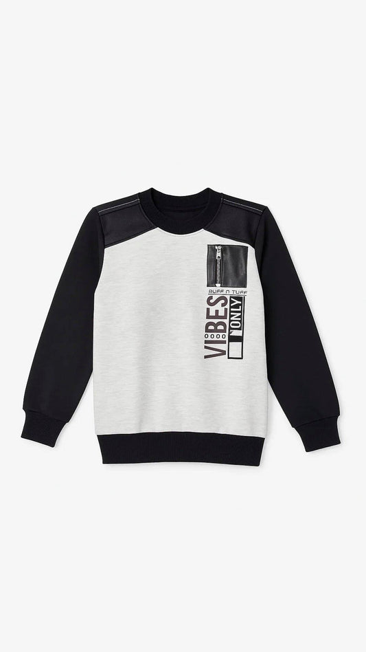 Boys “Good Vibes Only” Crewneck Sweatshirt – Black & Grey