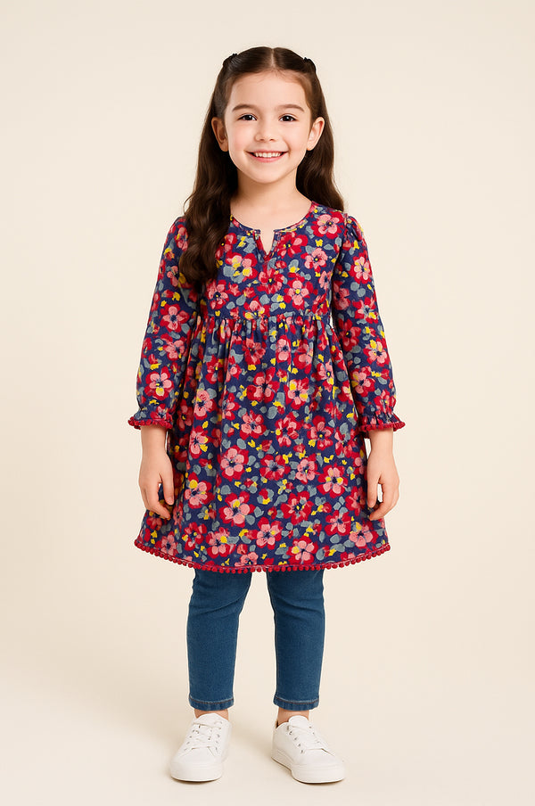 Girls Printed Frock In Multy Color