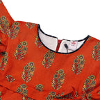 Girls Lawn Printed  Frock - Orange