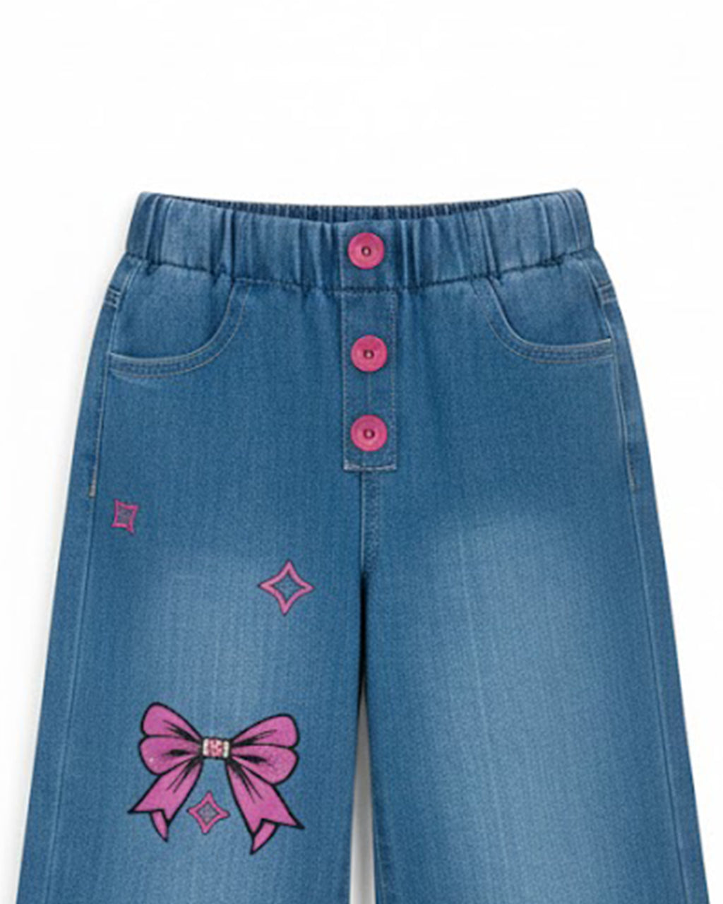 Girls Bow Printed Denim Pant