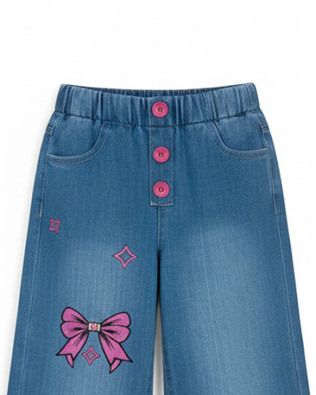 Girls Bow Printed Denim Pant