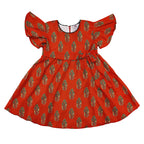 Girls Lawn Printed  Frock - Orange