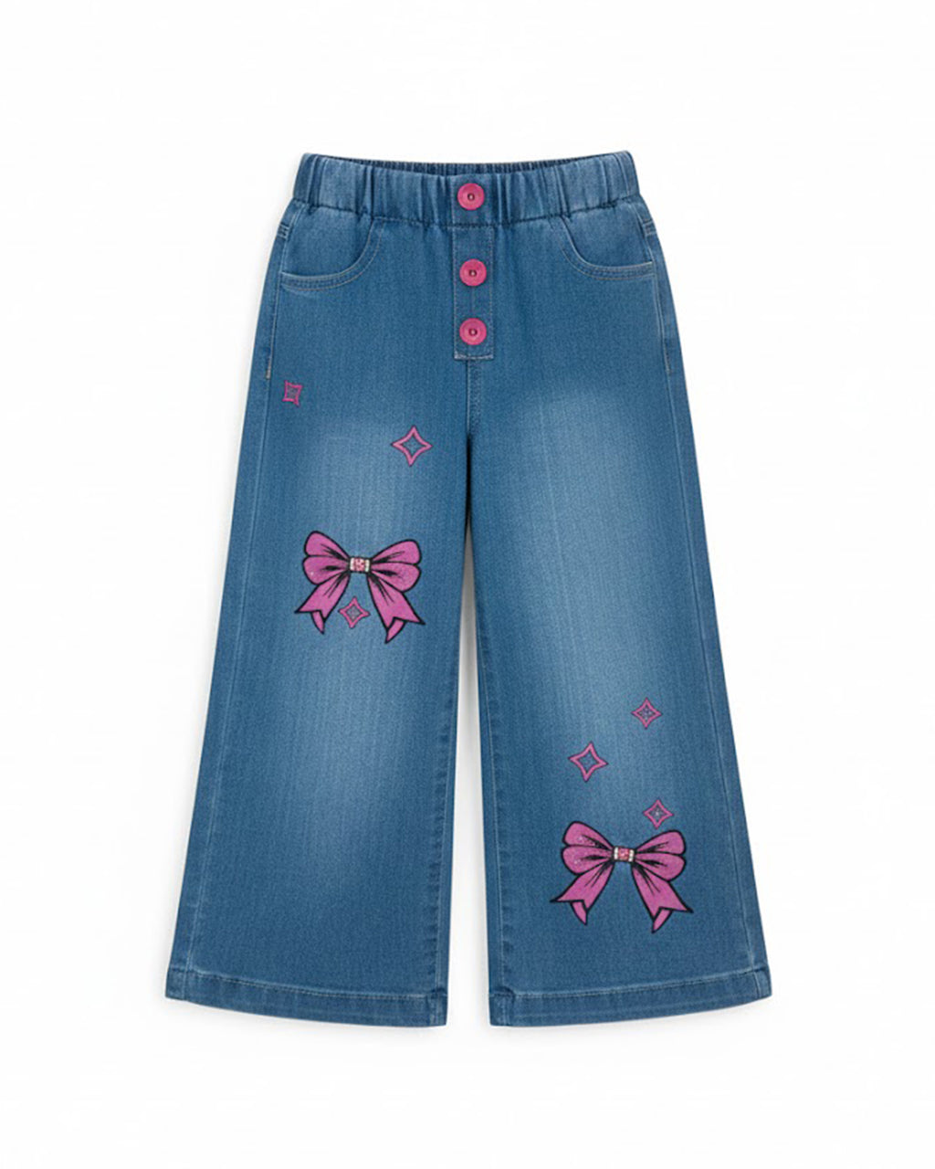 Girls Bow Printed Denim Pant