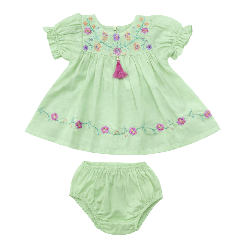 NewBorn  Embroidered Frock  – C-GREEN