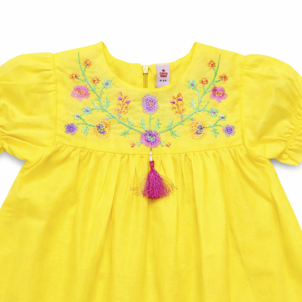NewBorn  Embroidered Frock  – Yellow