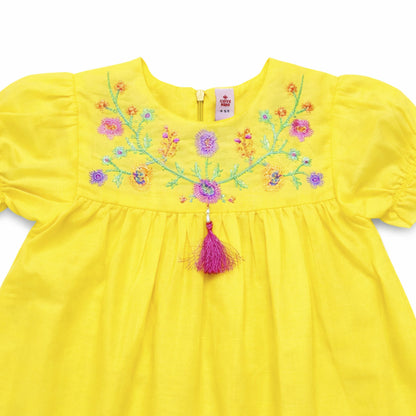 NewBorn  Embroidered Frock  – Yellow
