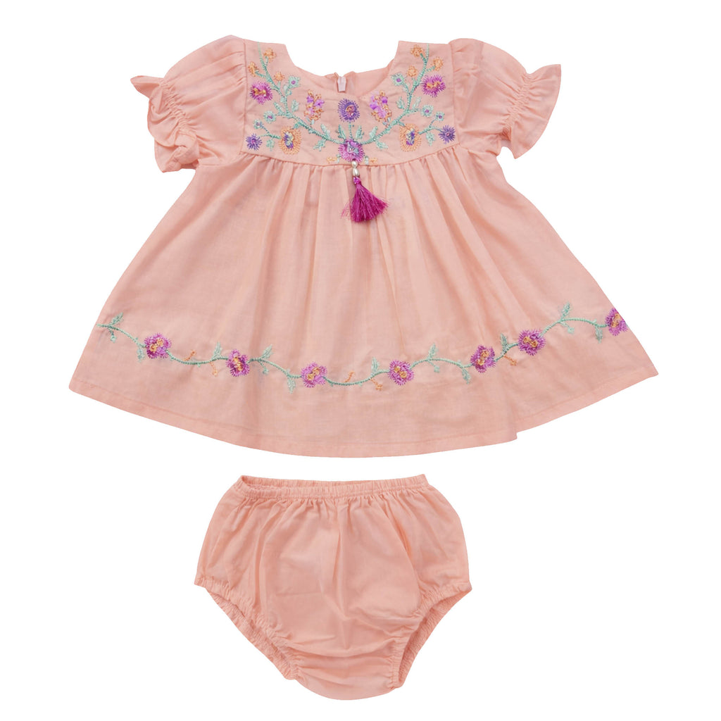 NewBorn  Embroidered Frock  – Pink