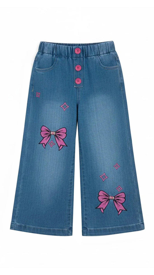Girls Bow Printed Denim Pant