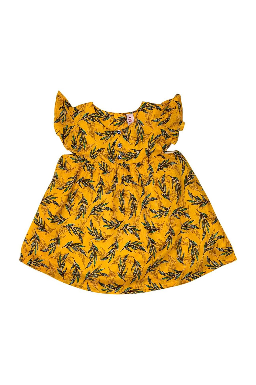 Girls Printed Lawn Frock – Yellow & Green - Cute Kids