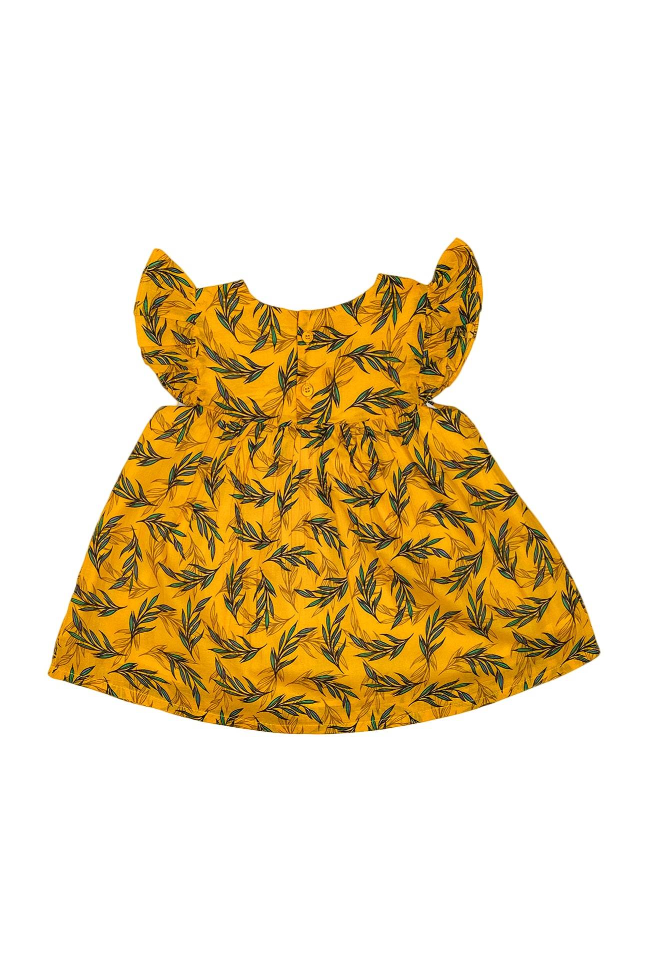 Girls Printed Lawn Frock – Yellow & Green - Cute Kids