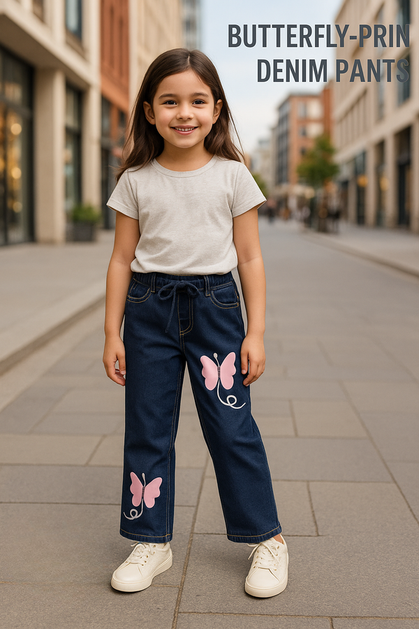 Butterfly Denim Pants - Dark Shade